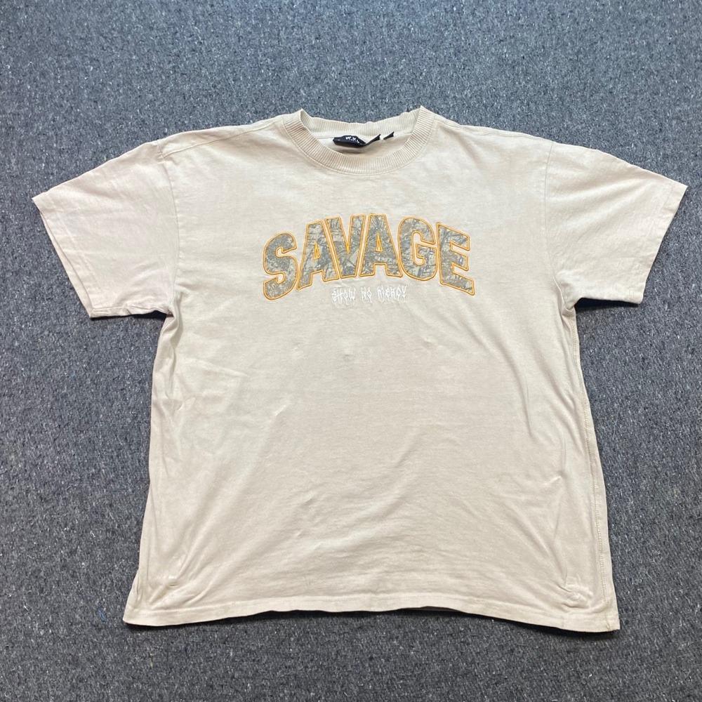 WXYZW Savage TShirt Sz M Mens Tan Streetwear Camo Graphic Show No Mercy Tee